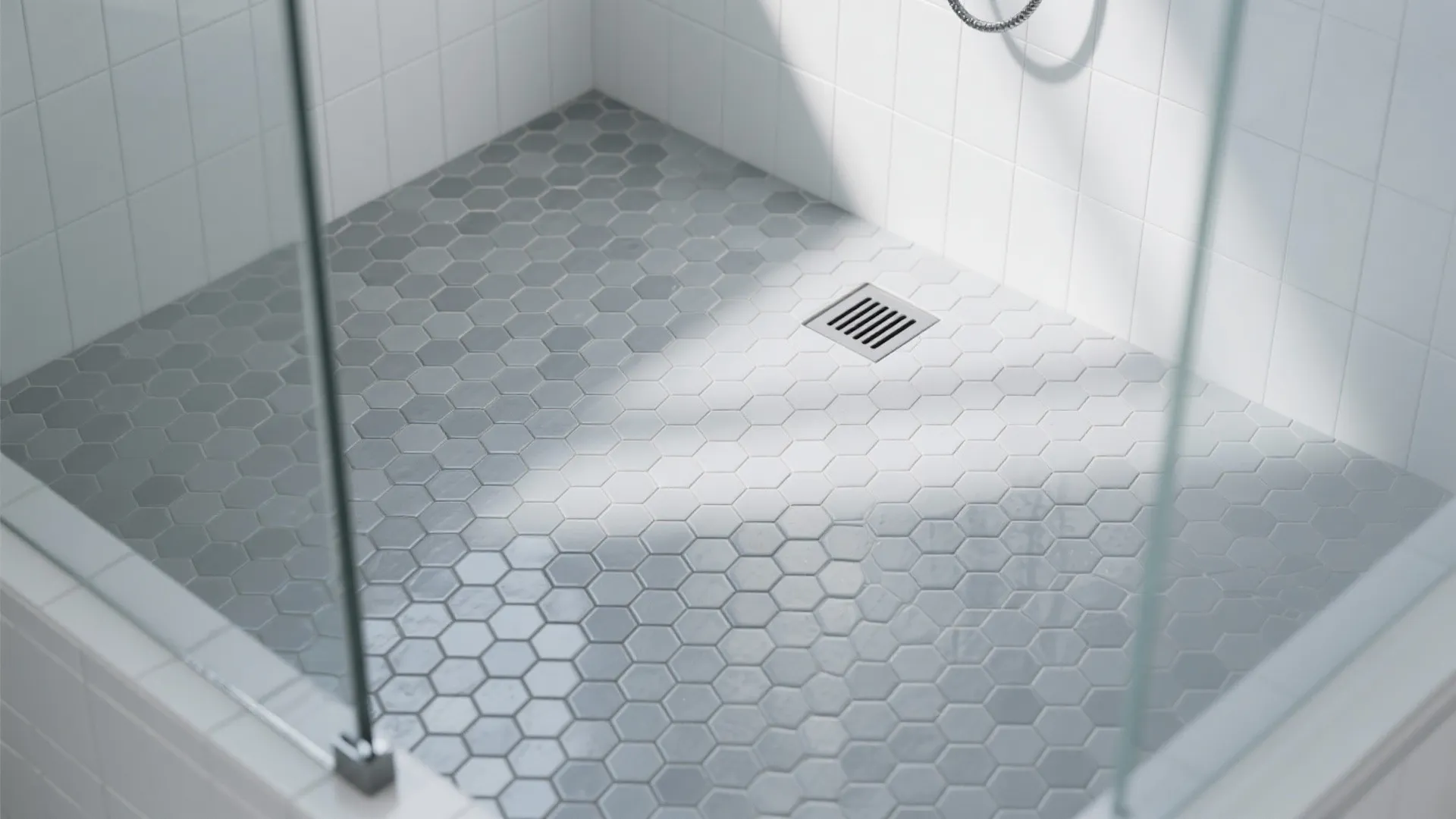 Textured mosaics on the shower floor
