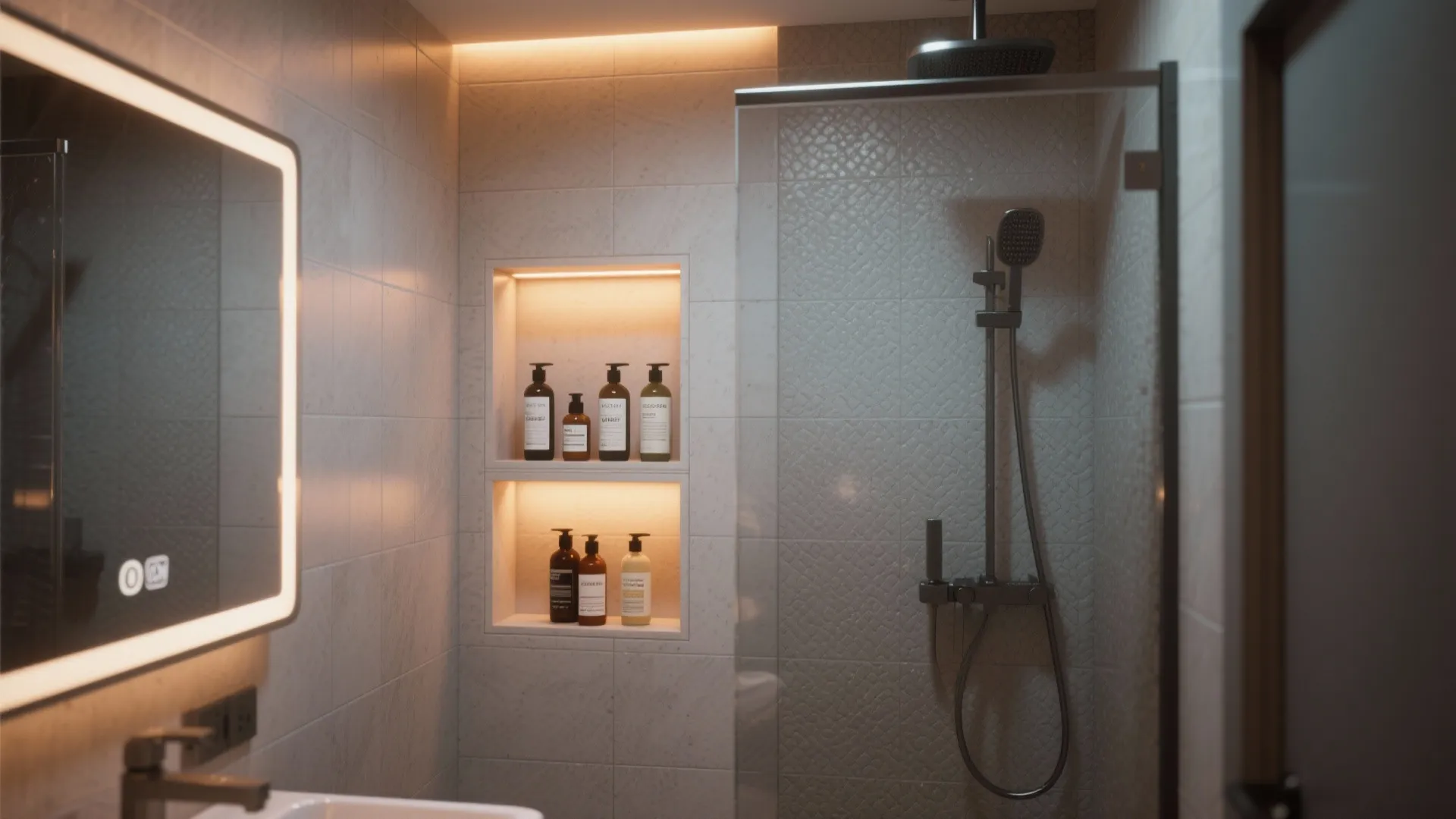 4. Shower Niche and Smart Lighting
