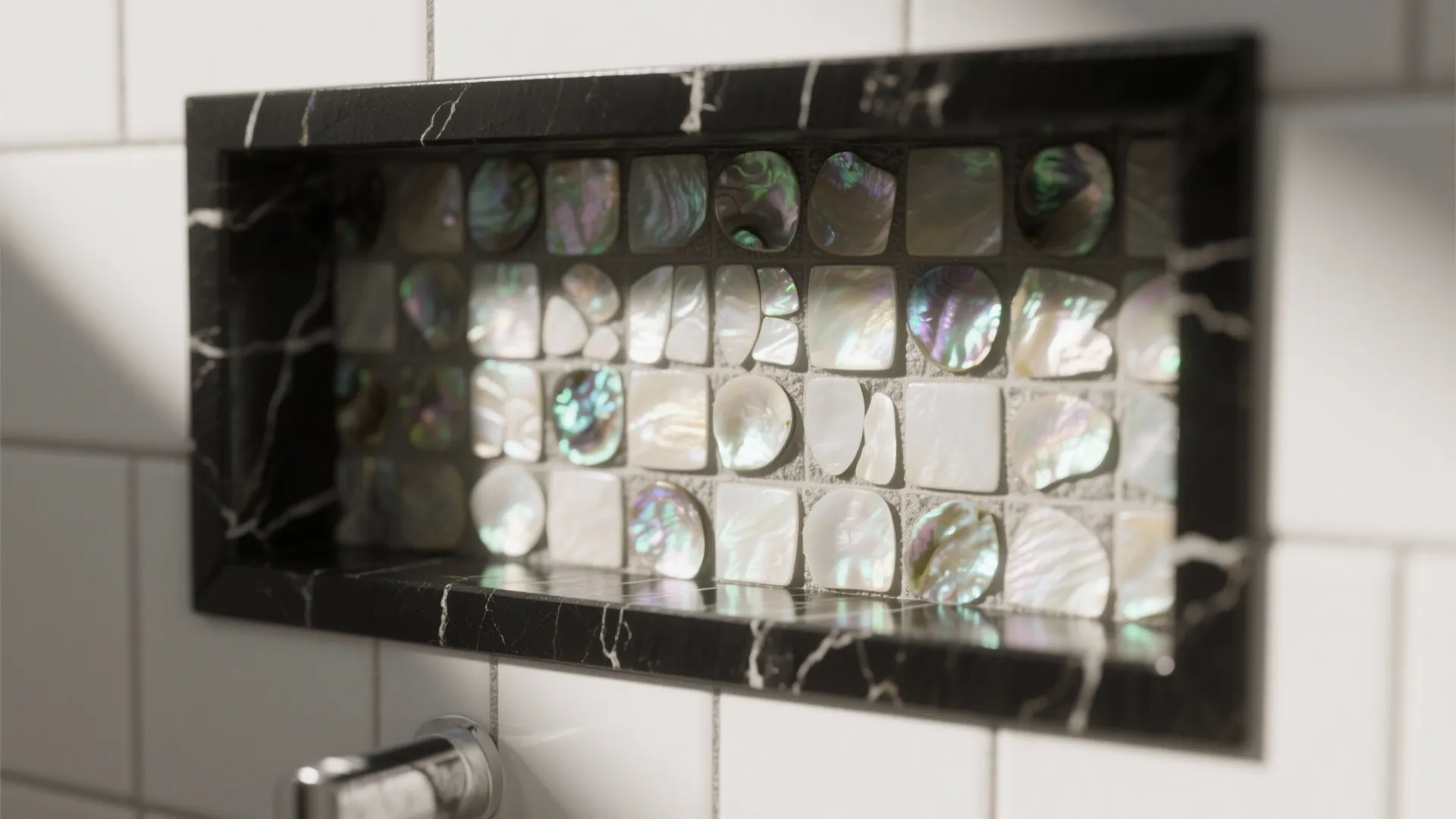 3. Mosaic backsplash for a compact shower niche