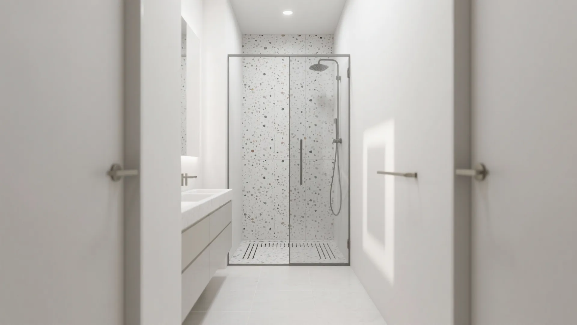 Terrazzo In The Wet Zone With Clear Glass