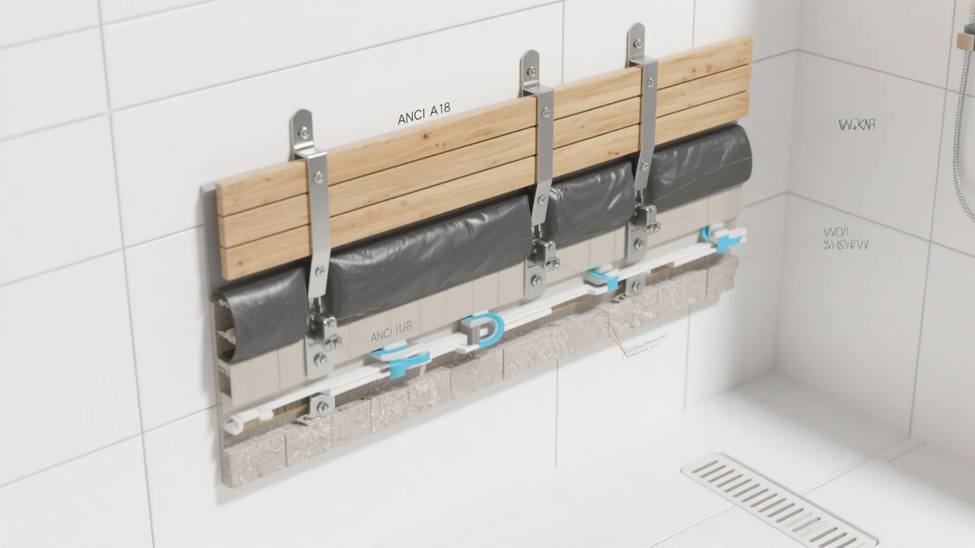 2) Thermally modified wood for shower zones