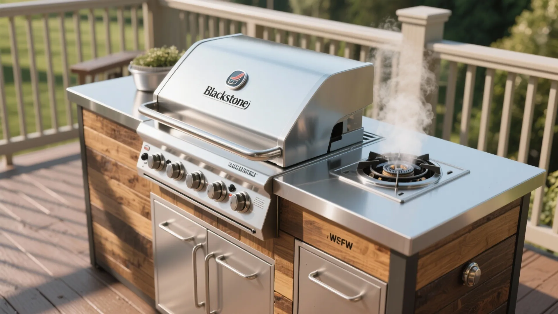 Compact outdoor Blackstone setup with side burner