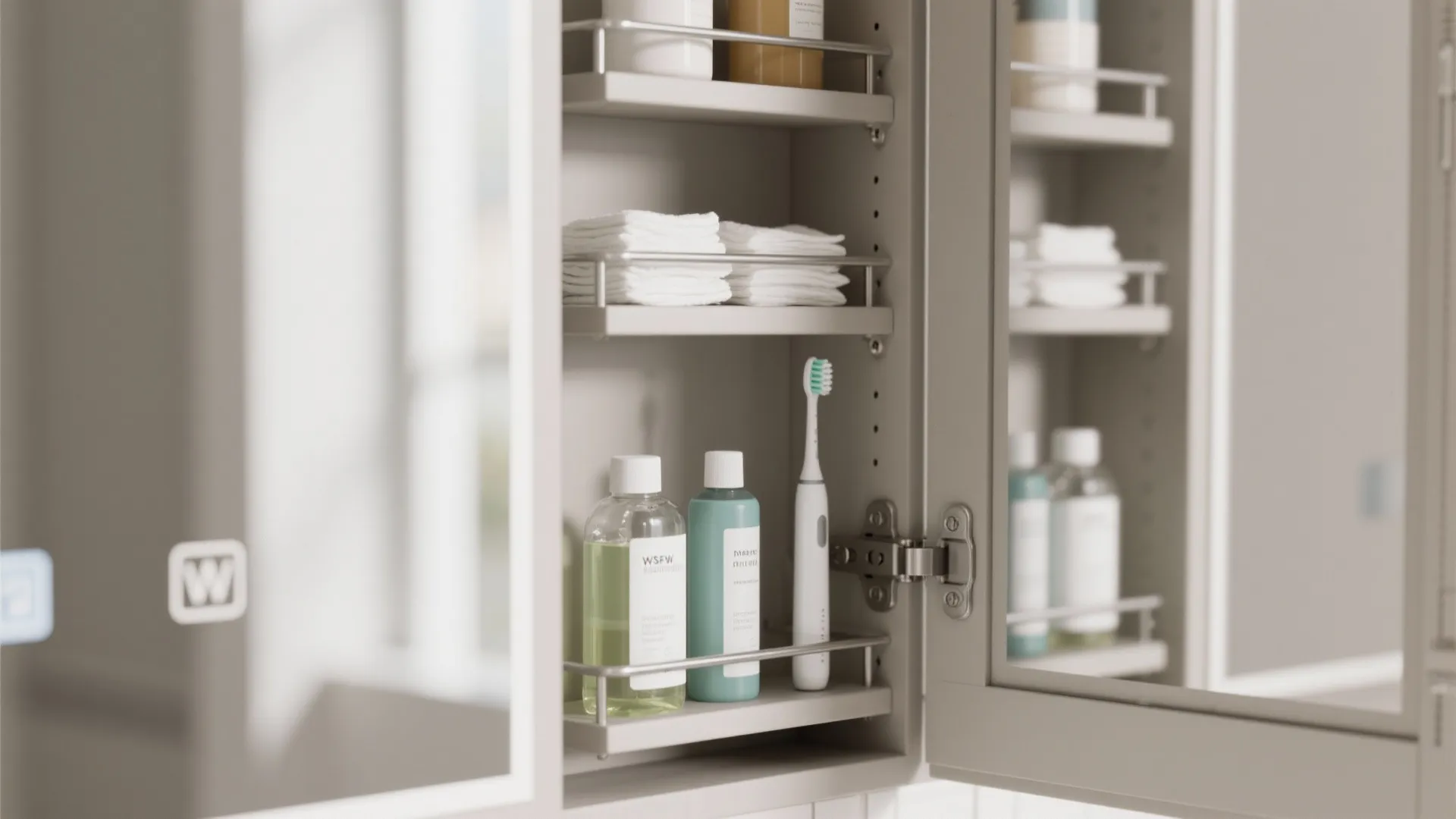 Side-Hinged Mirror Cabinet with Adjustable Shelves