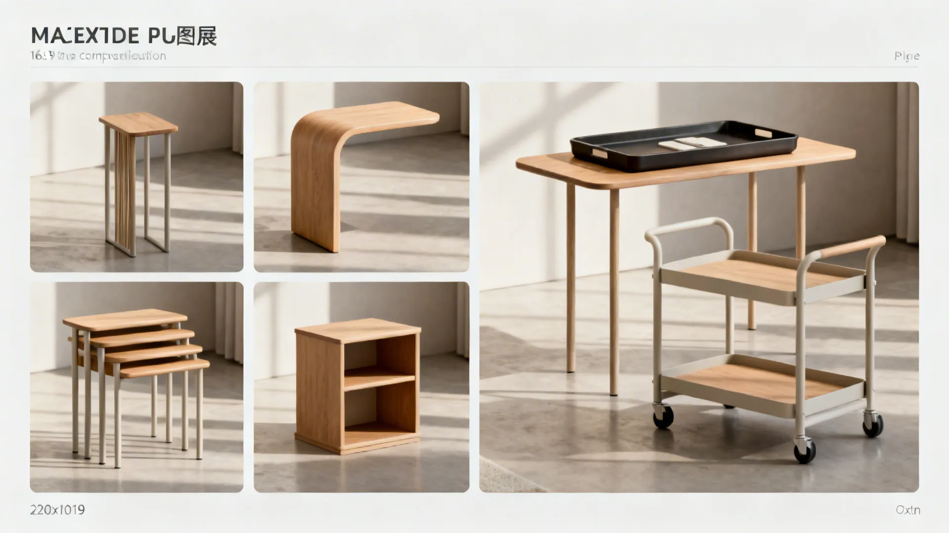 Comparison grid of different small side table options including nesting, C-shaped, tray-top, built-in shelf, and rolling cart