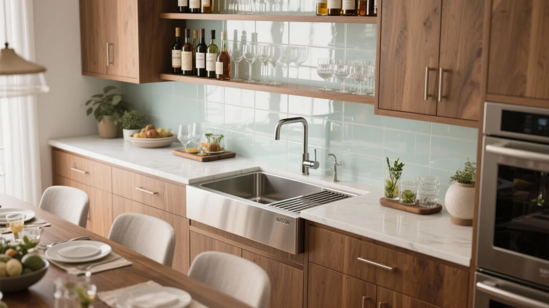 2) Bar-style prep sink on a sideboard console