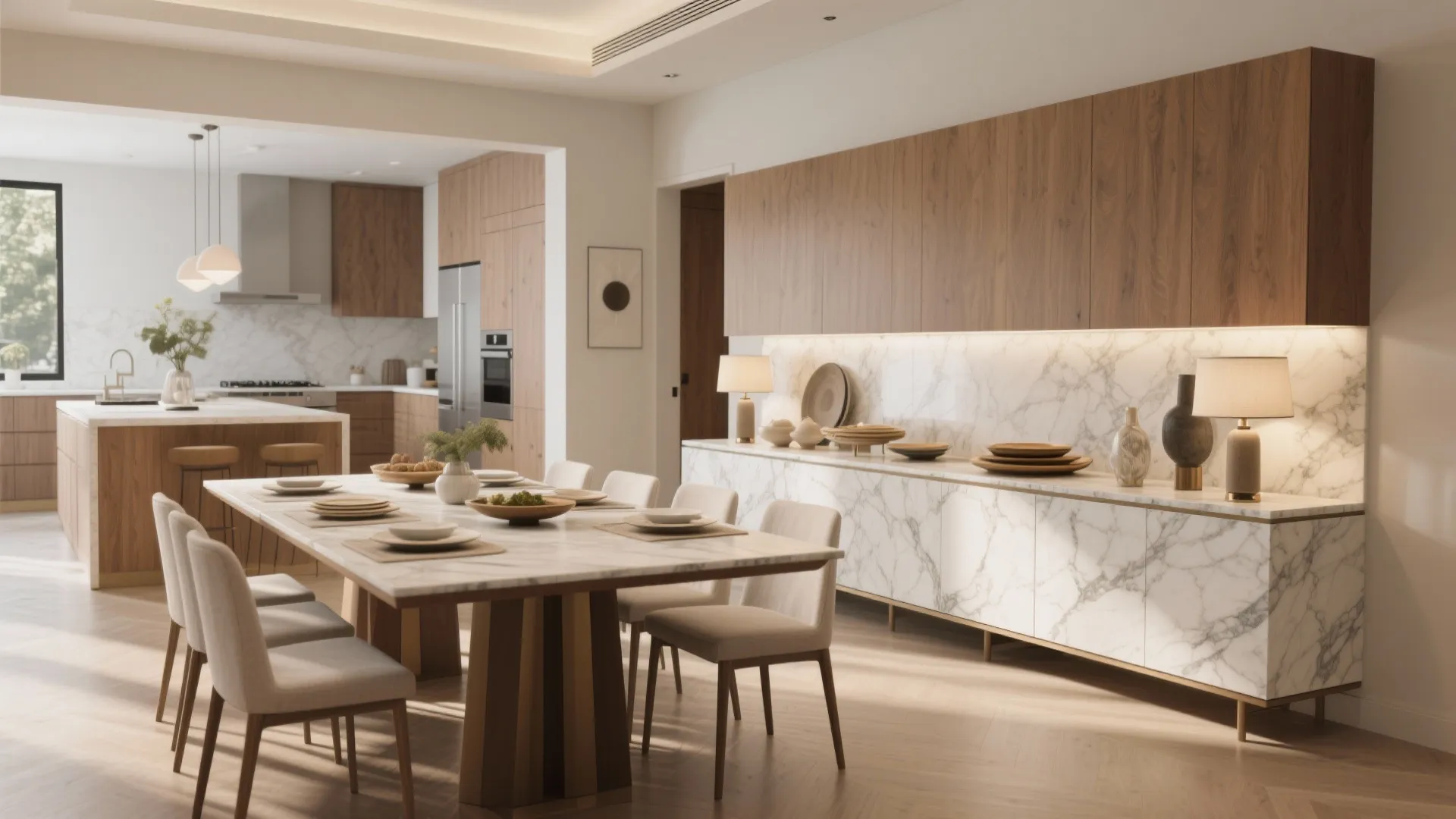 3. Sideboard and Serving Zone Along One Wall