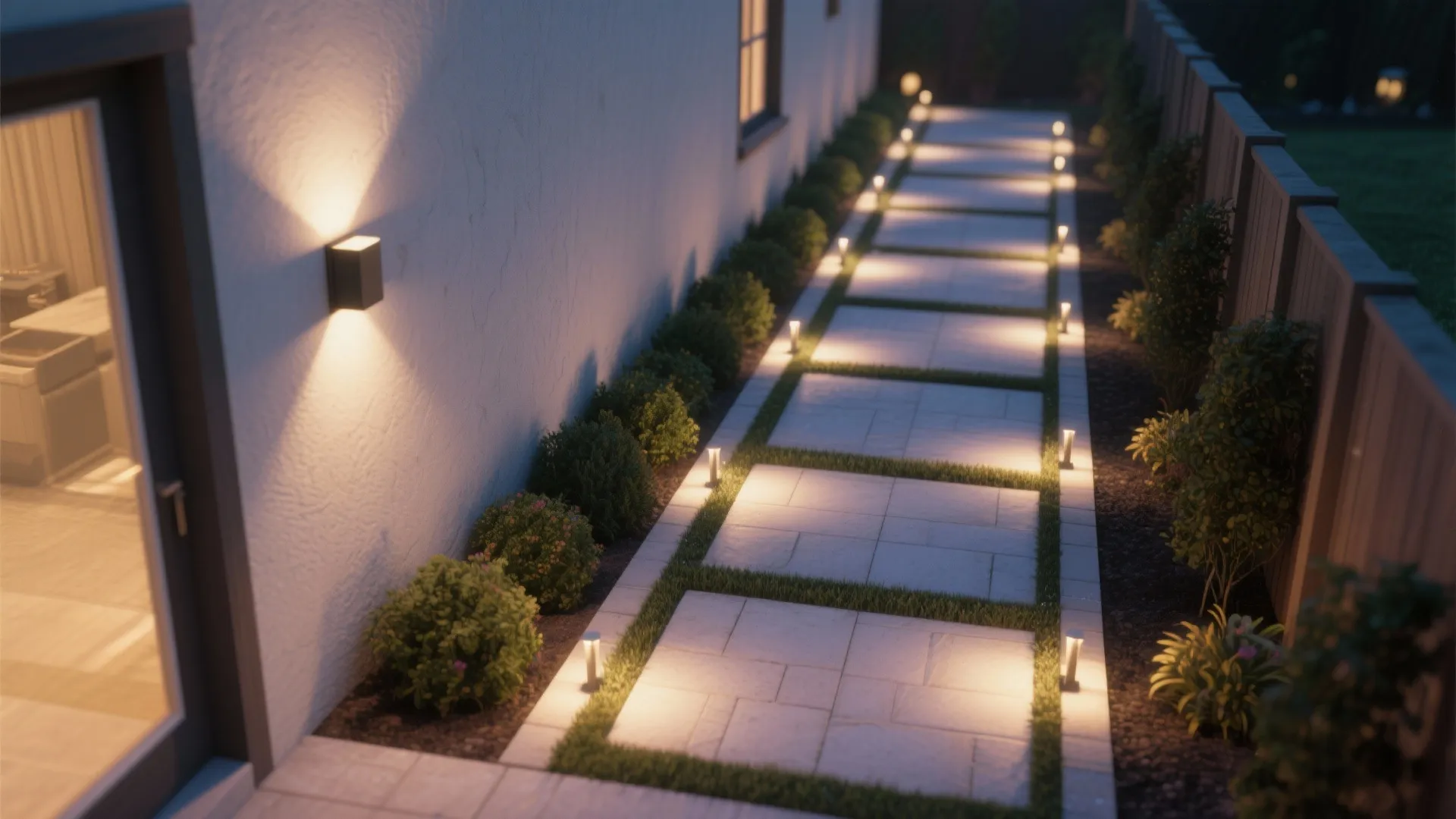 Ambient + path layering on narrow side yards