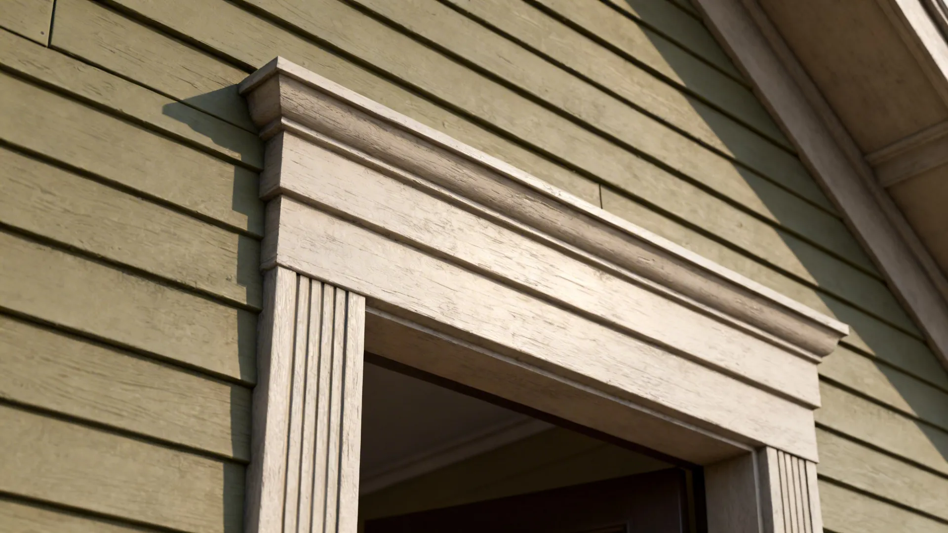 Close-up of horizontal lap siding with contrasting board-and-batten trim around the entrance.
