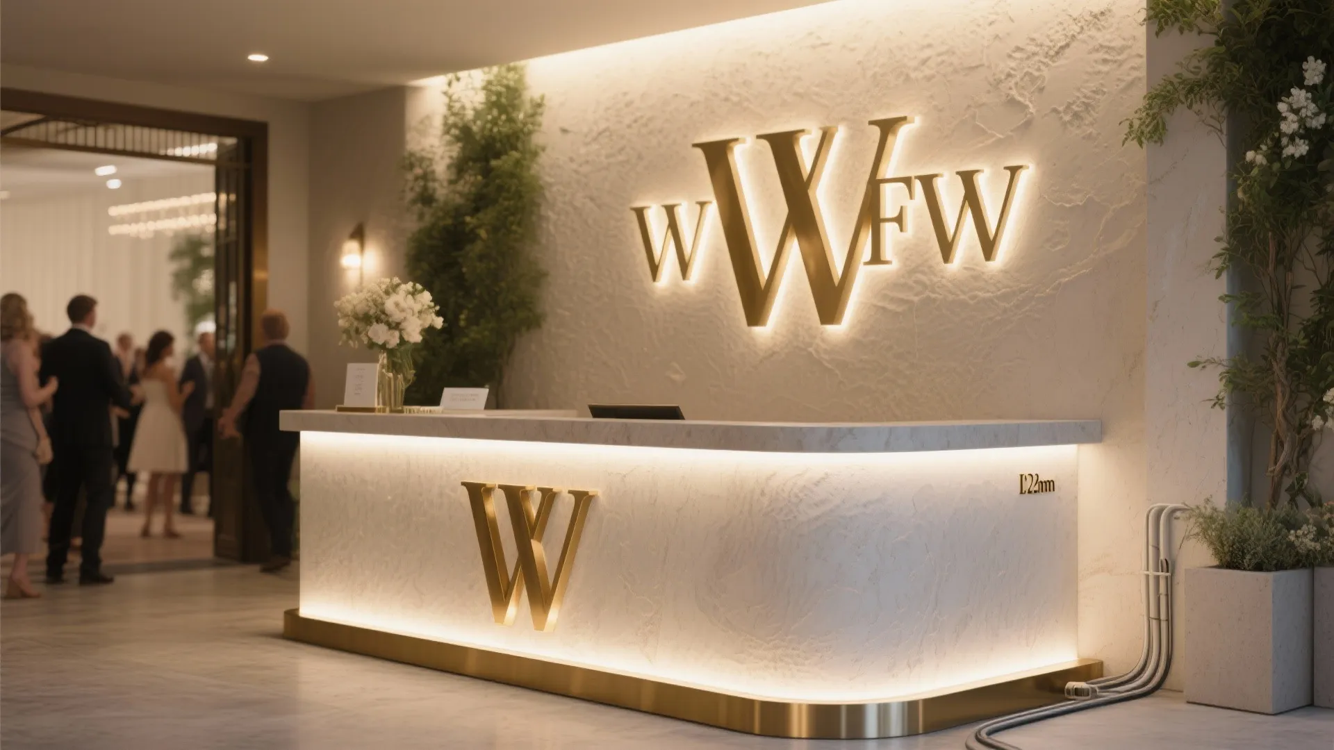 Signage-as-architecture: monograms, LED channel letters, and plinths