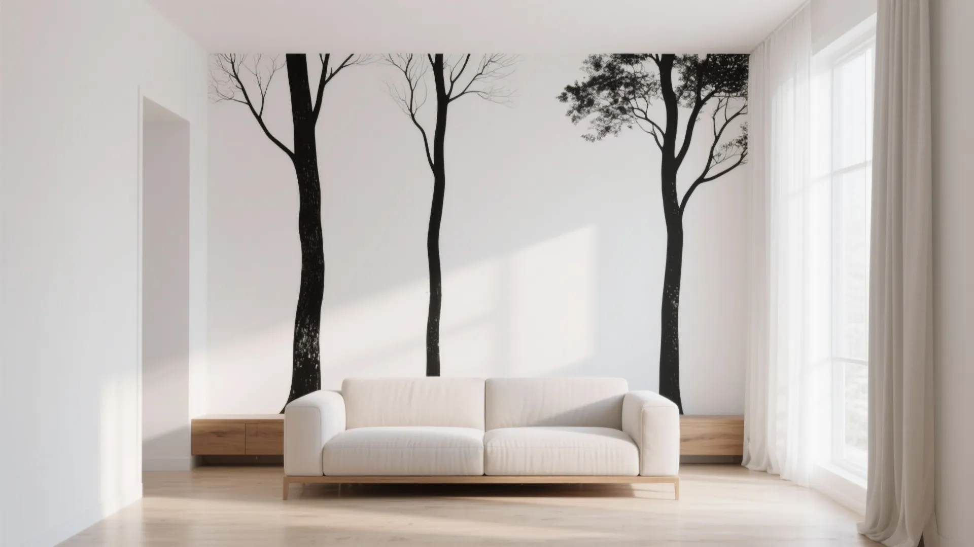 1. Silhouette Trees for a Light-Filled Living Room