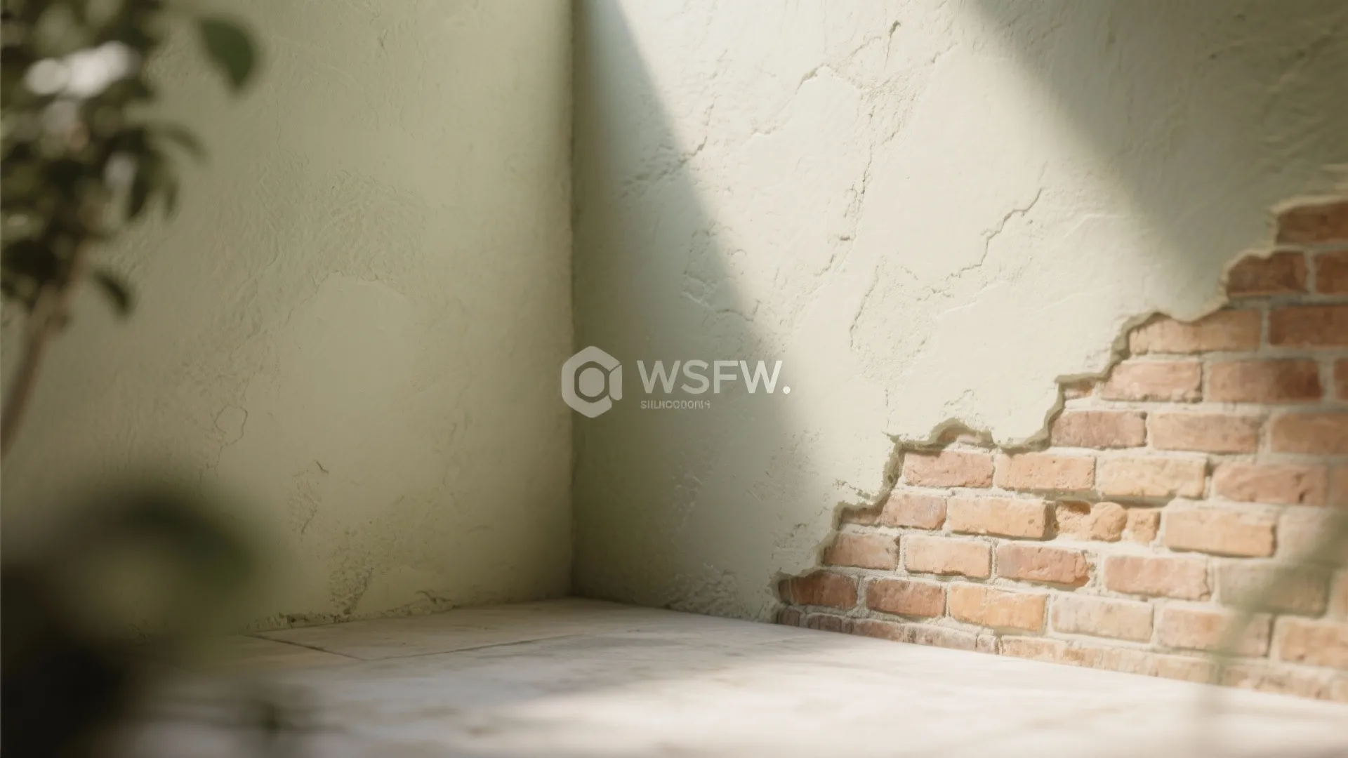 Small interior corner with silicate matte finish on brick and lime plaster, showing velvety texture and natural light.