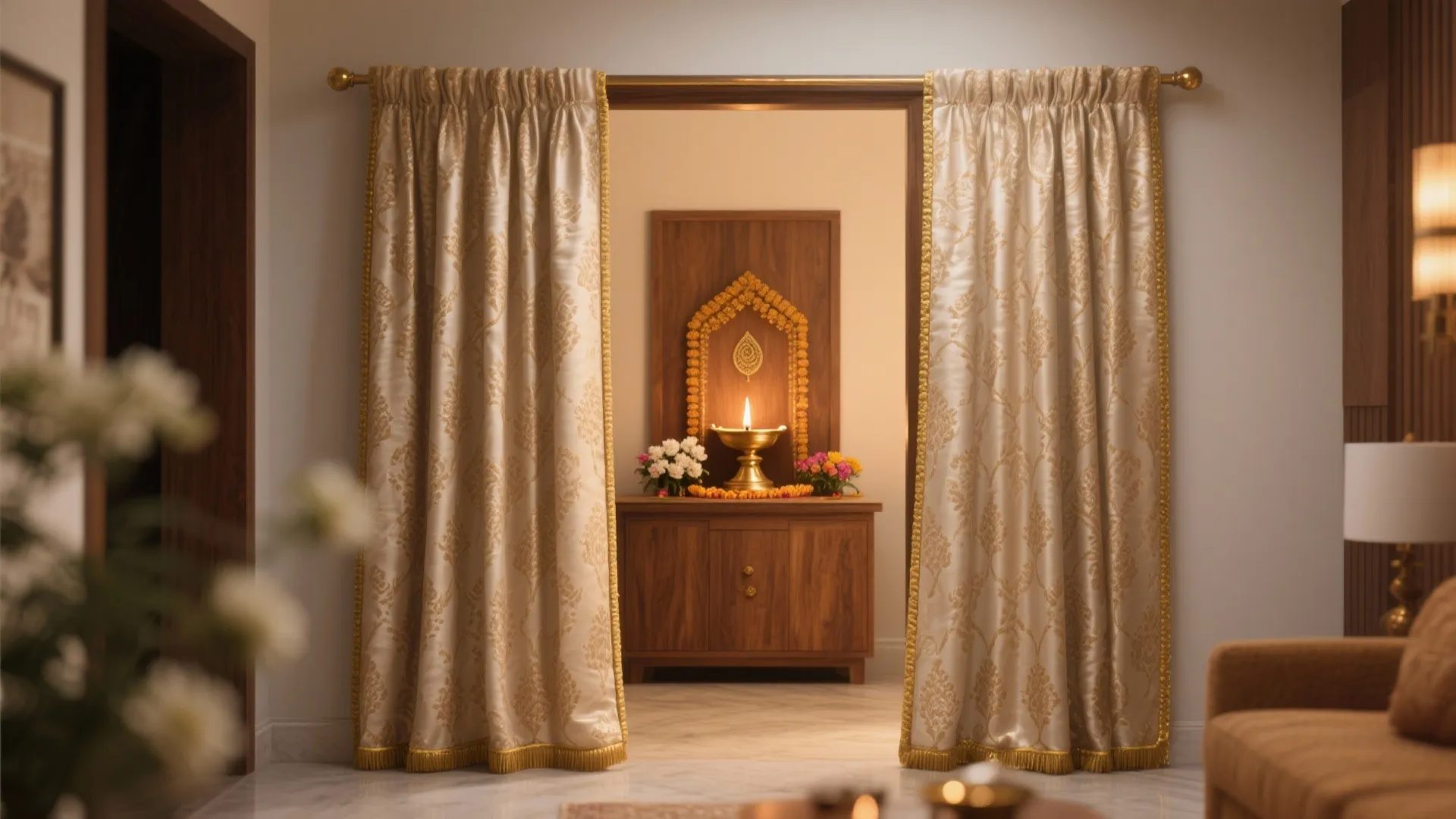 Silk Brocade with Subtle Gold Piping