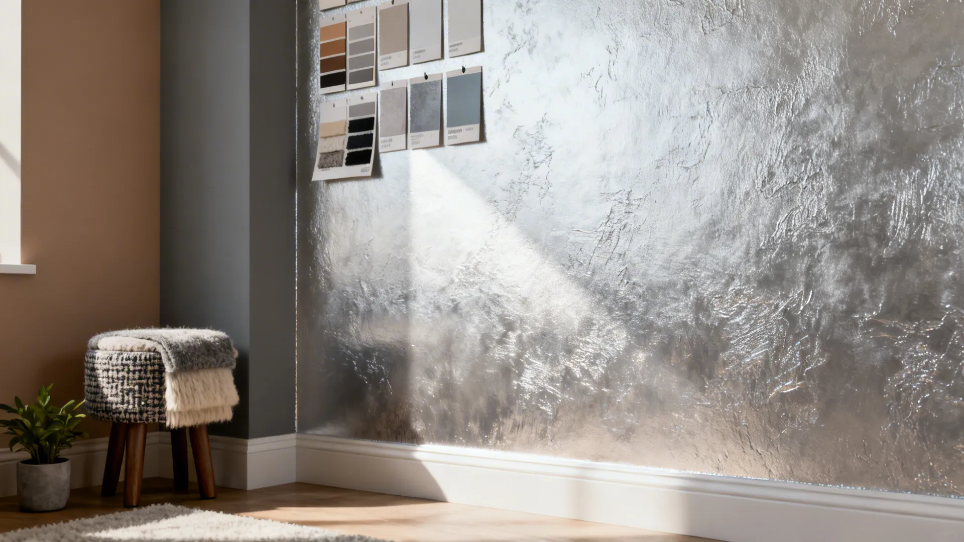 1. Layered Neutrals with a Silver Accent Wall