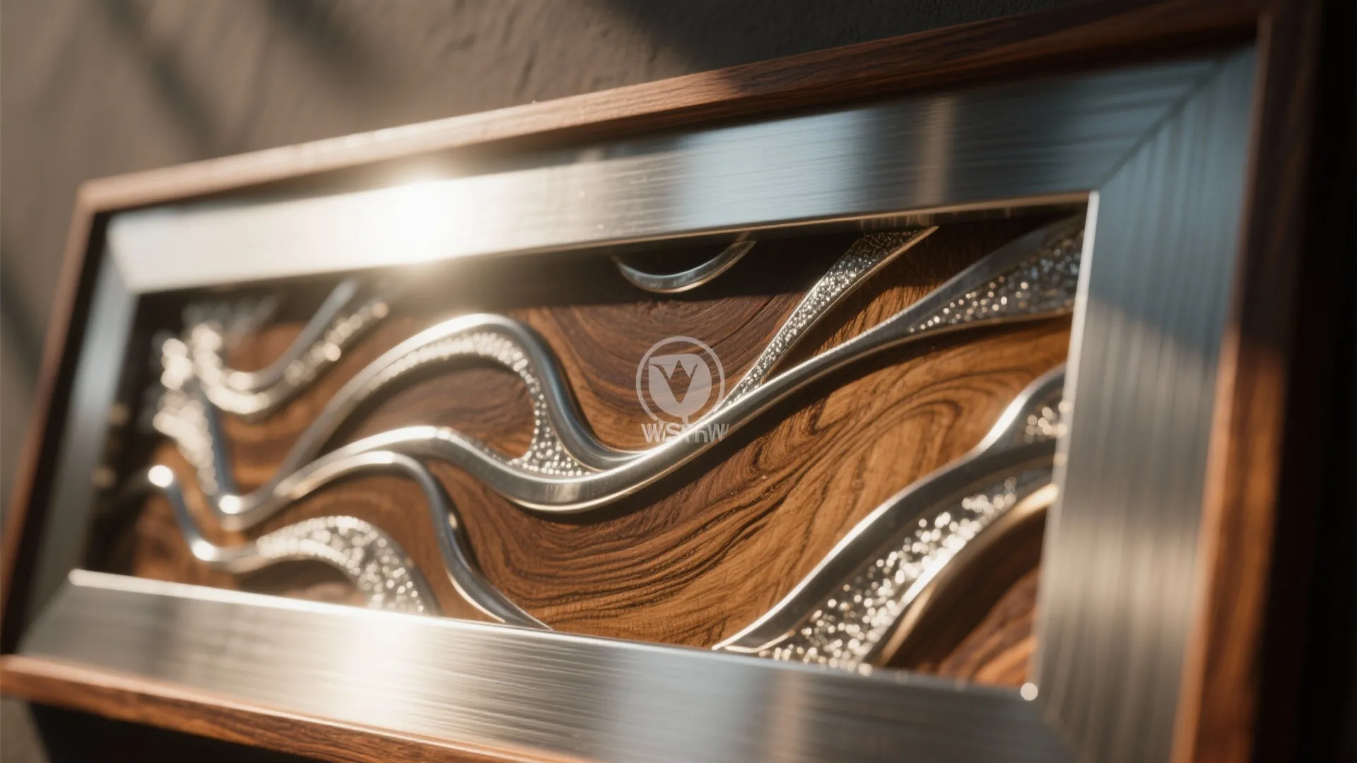 Abstract art with brown tones and silver highlights in mixed frames