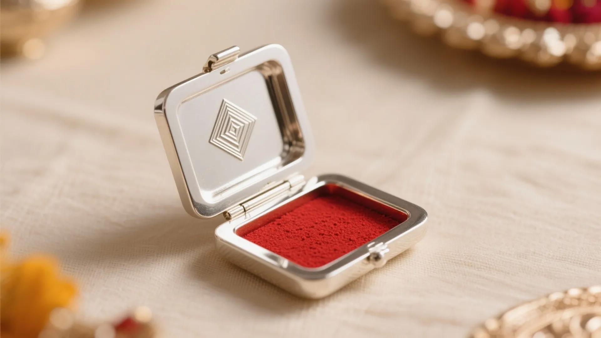 Compact Silver-Plated Kumkum Box