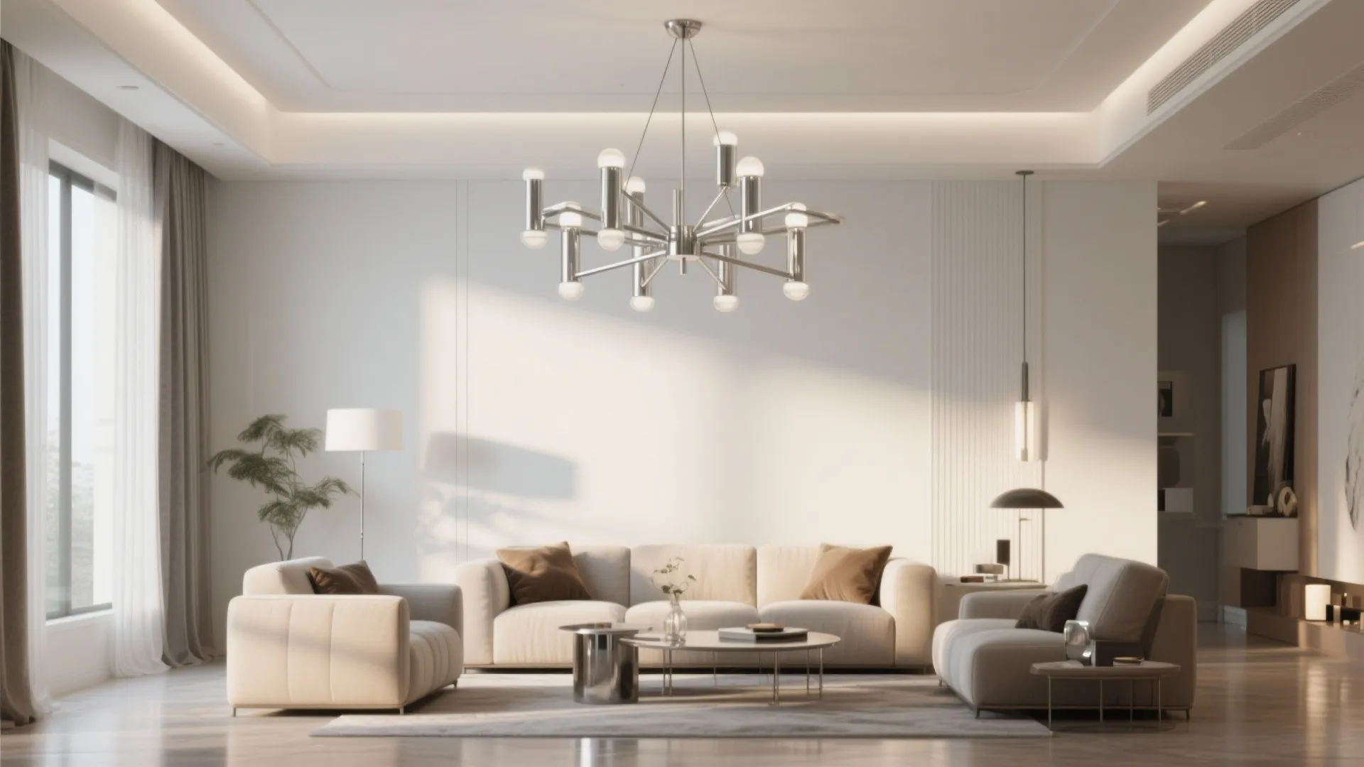 8. Soft Lighting with Silver Fixtures