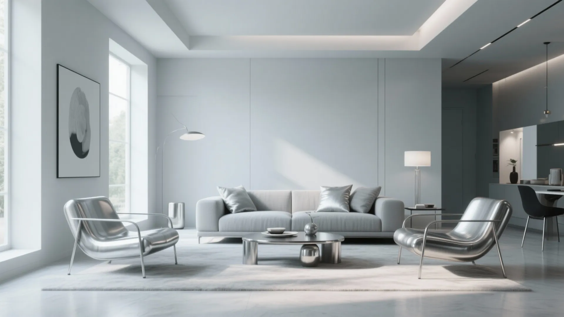 2. Silver-Toned Furniture with Clean Lines