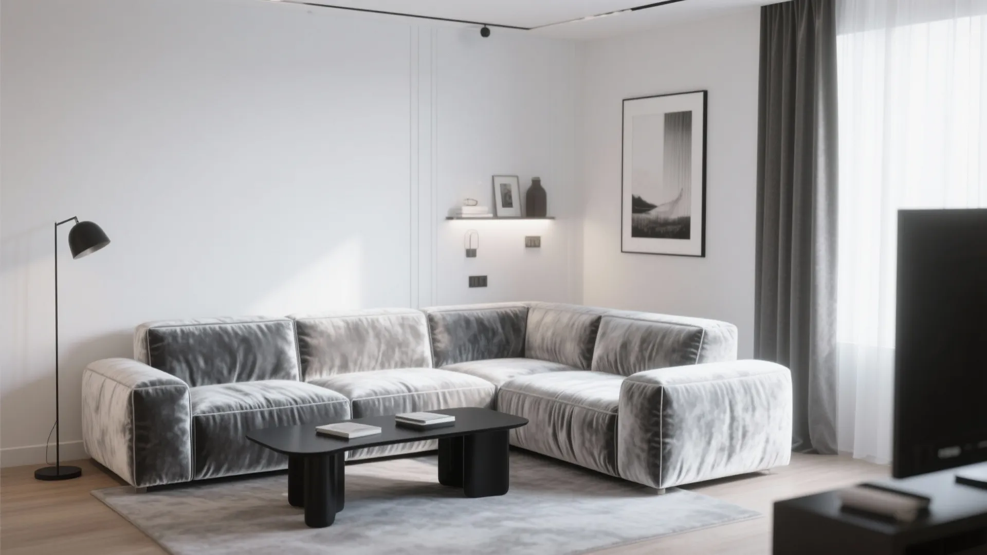 2. Silver-Toned Velvet Sofa