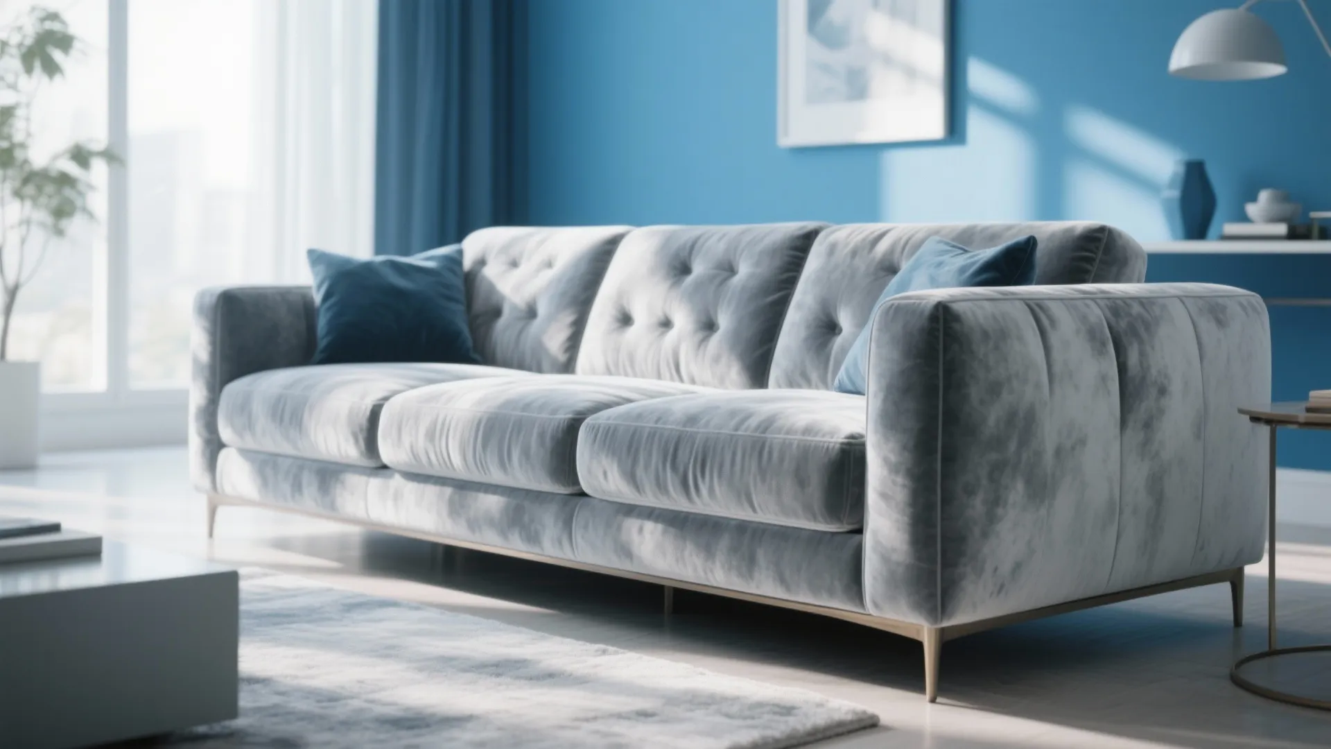 2. Silver Velvet Sofa