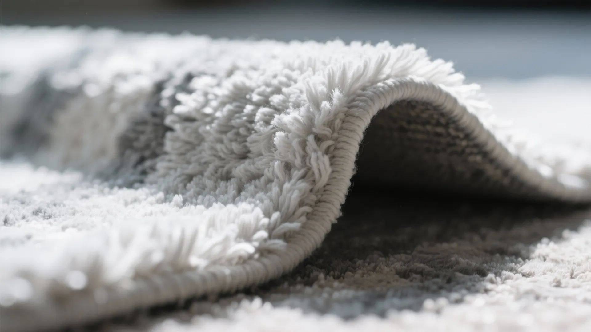 Close-up of a plush silver-white rug texture