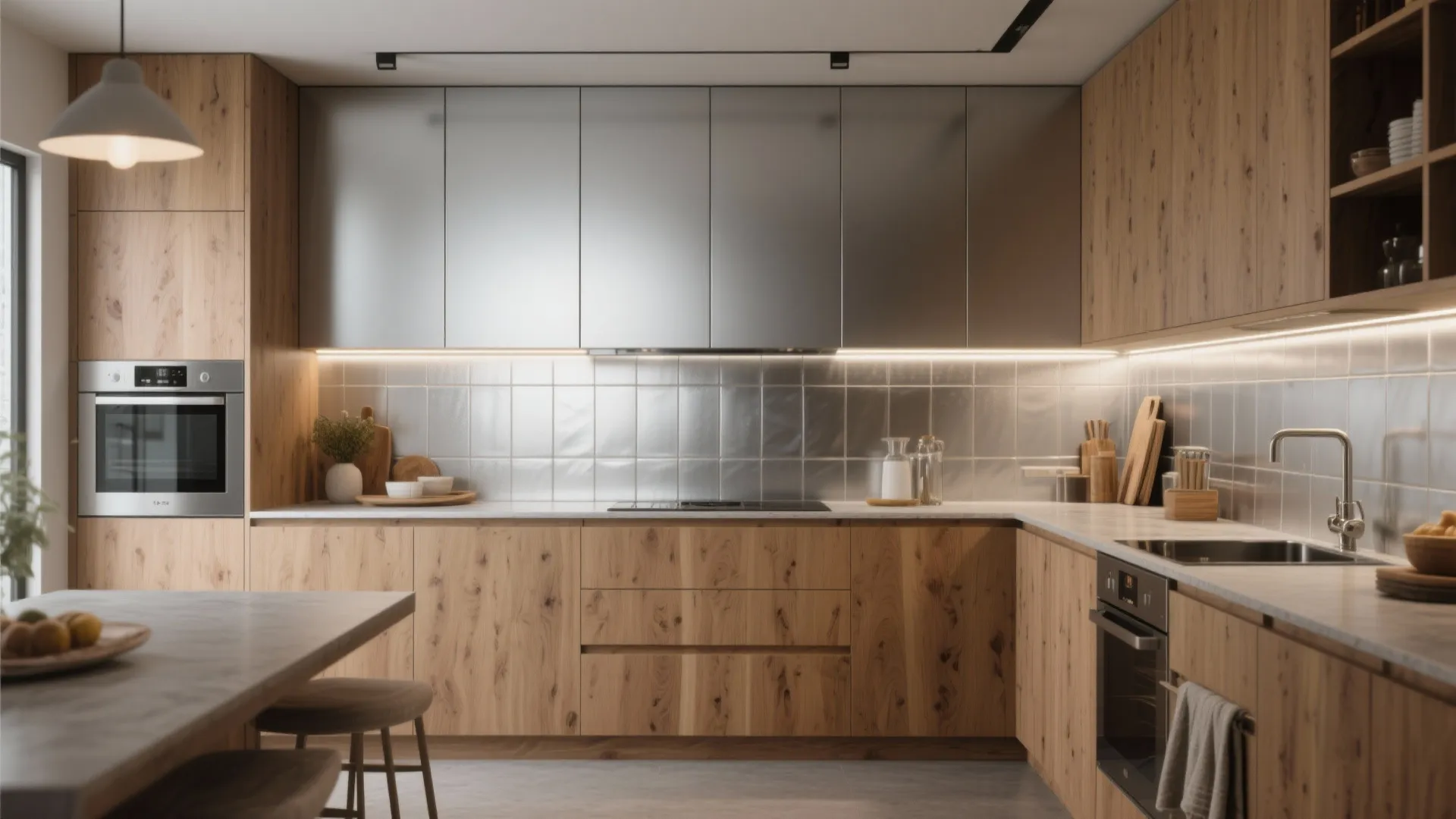3. Silver Meets Wood (Perfect for Kitchens)
