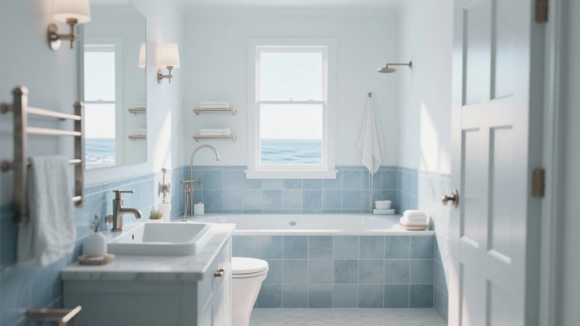 3. Silvery White with Blue Undertones for a Spa Vibe