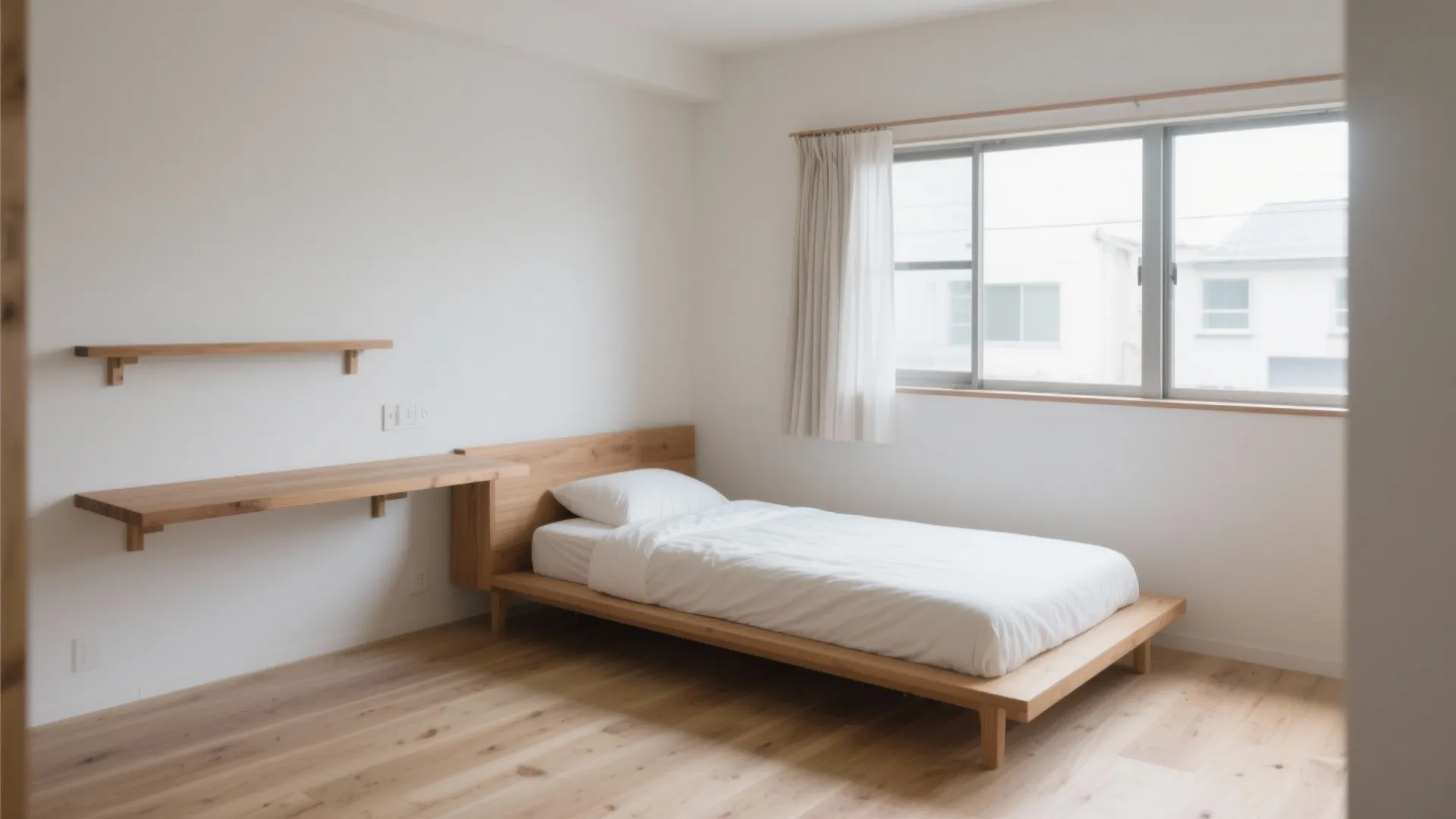 Tips 2: ベッド幅を基準寸に、机は壁付けで“抜け”を作る（収納技巧・日式風格）