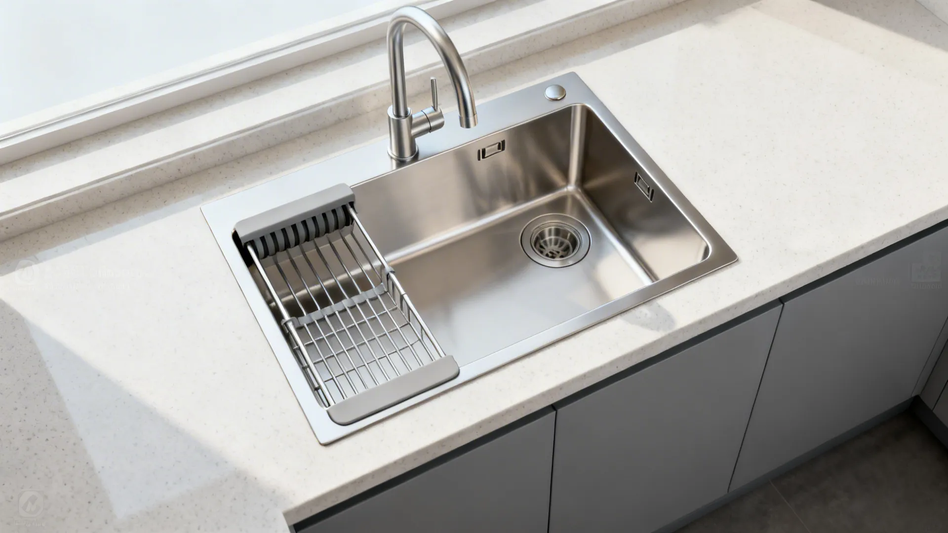 Large single bowl with offset drain to maximize usable counter