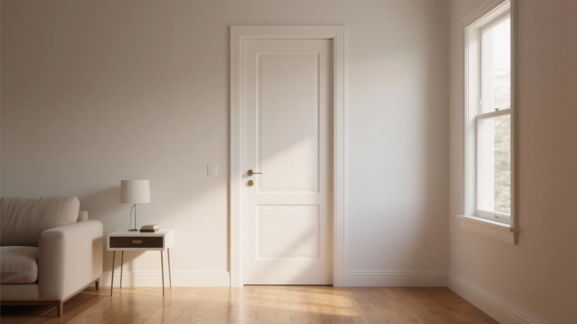 A single interior door freshly painted in a crisp satin finish with smooth coverage and removed hardware nearby.