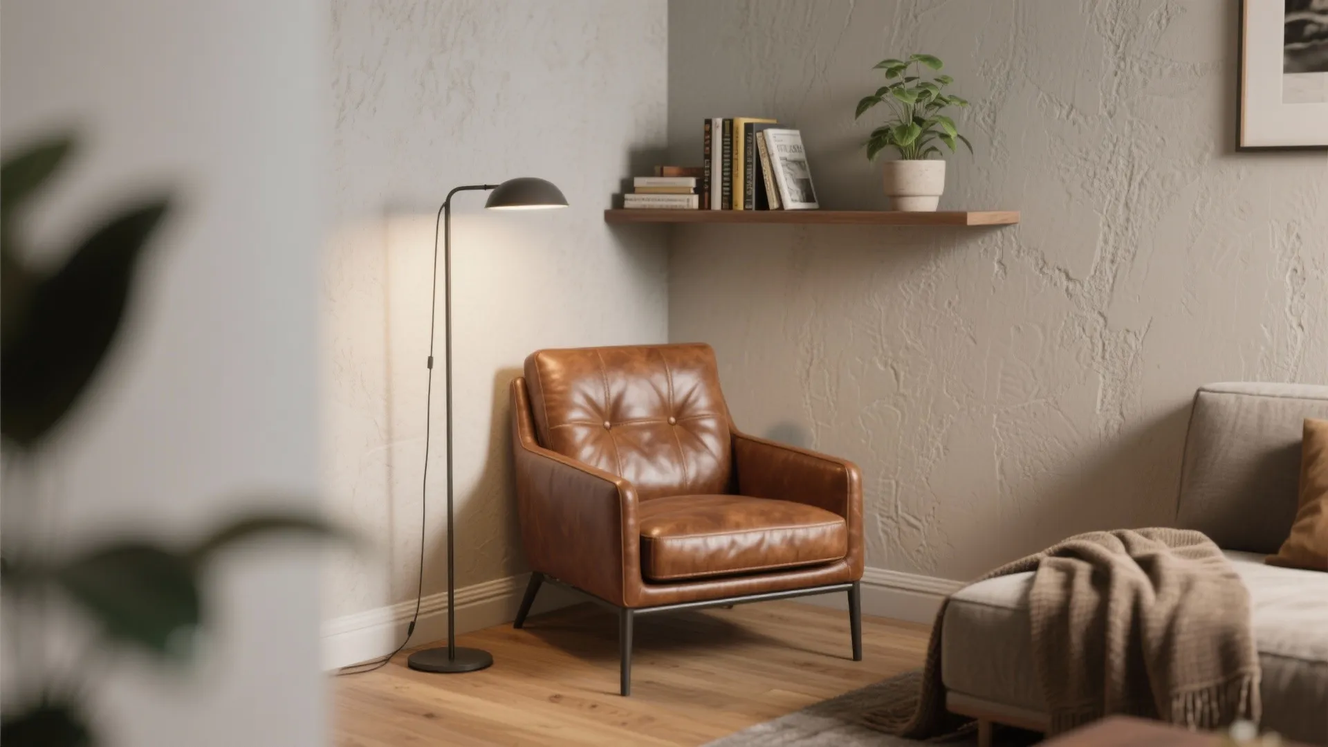 1. Single Leather Accent Chair to Anchor a Corner