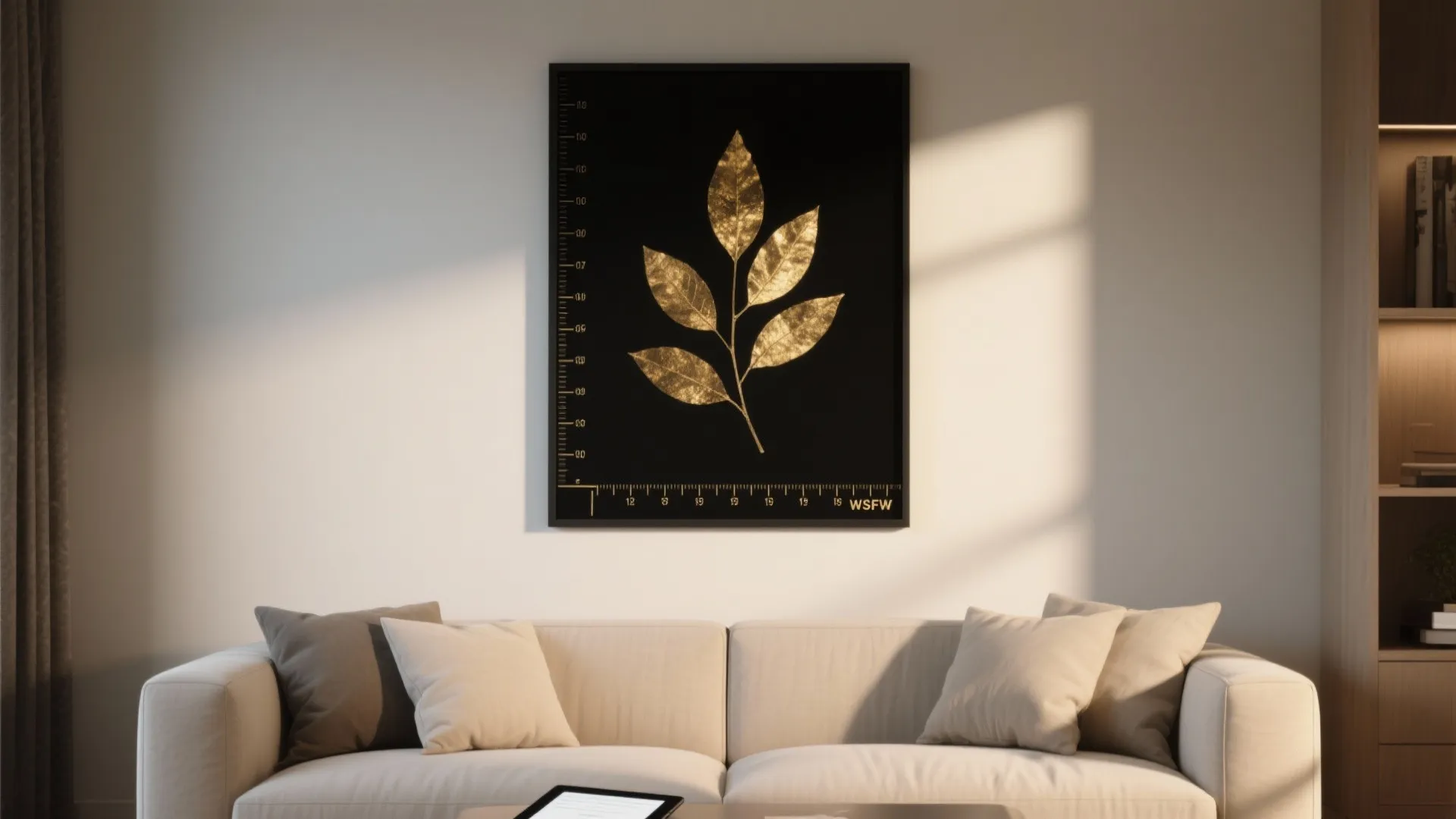 1. Single oversized black canvas with gold leaf accents
