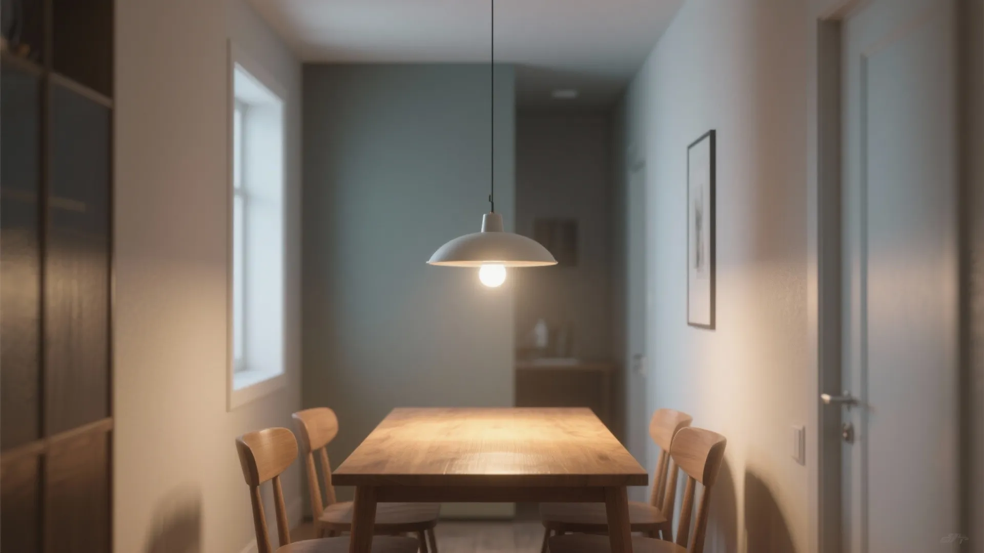 1. Single low-hung pendant as a focused anchor