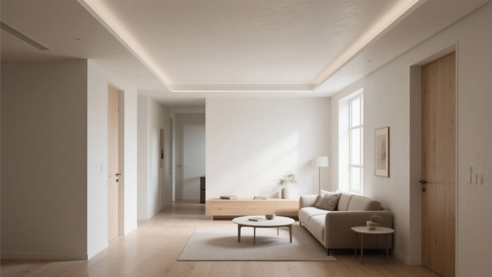 Minimalist Single-Plane Ceiling with Shadow Gap