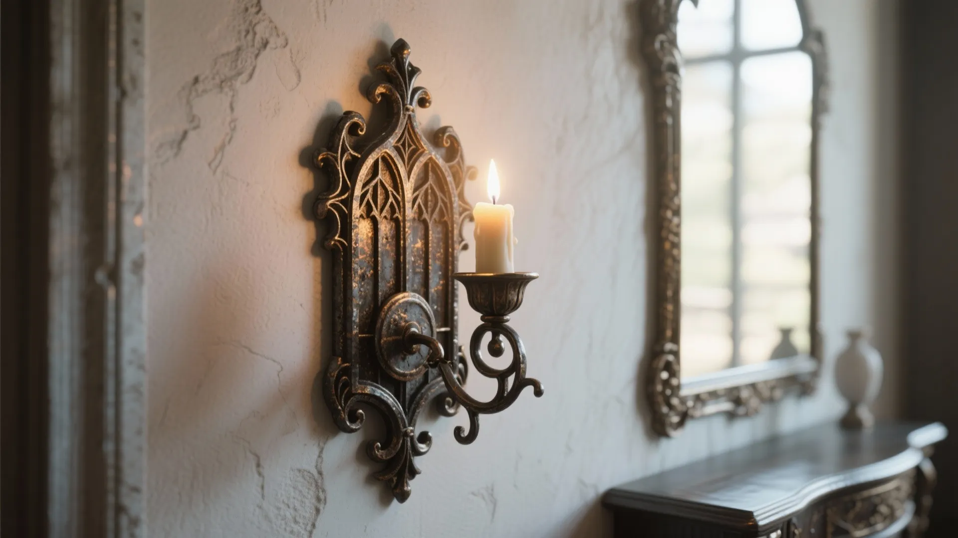 1. Single Iron Sconce as a Focal Point