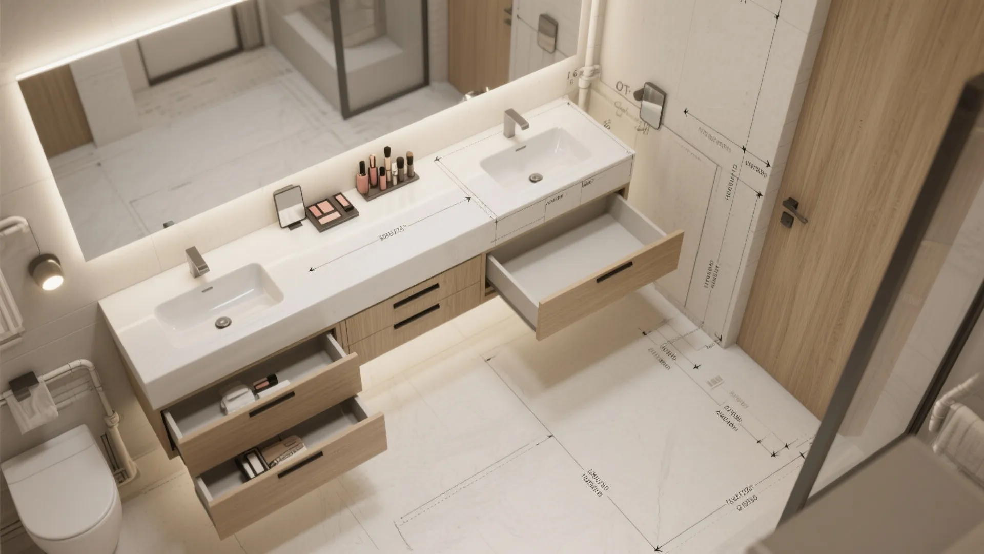 2. Double vanity rethought — one sink, two zones