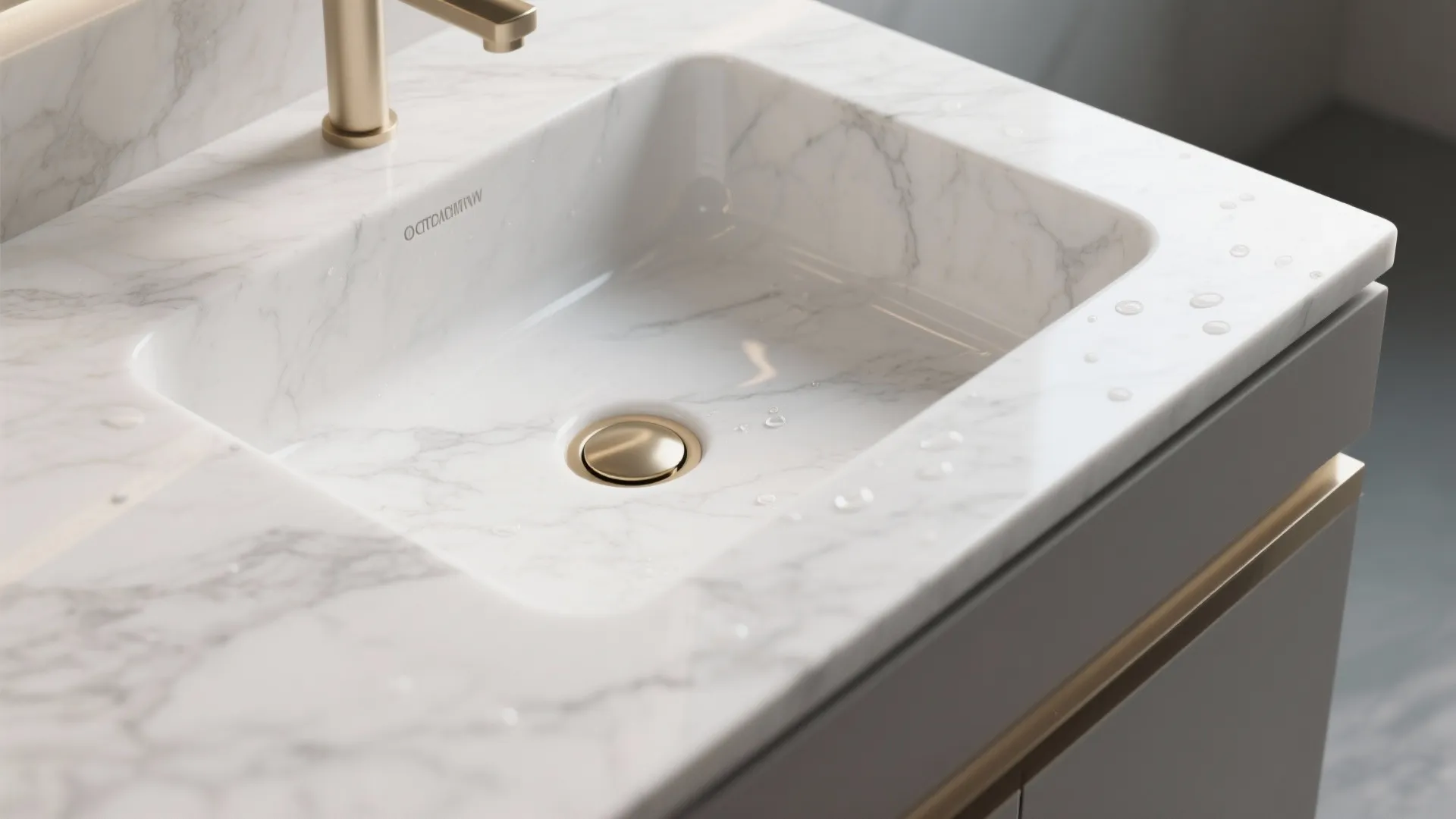 2. Compact single-slab marble top with integrated sink