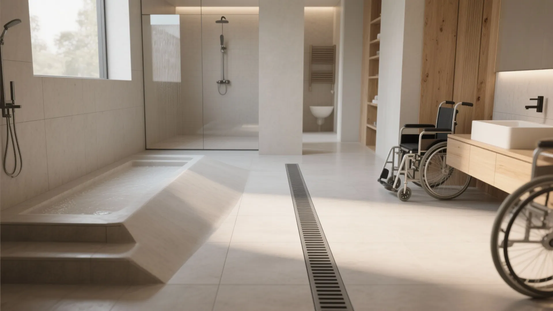 1. Open wet zone with a single-slope floor