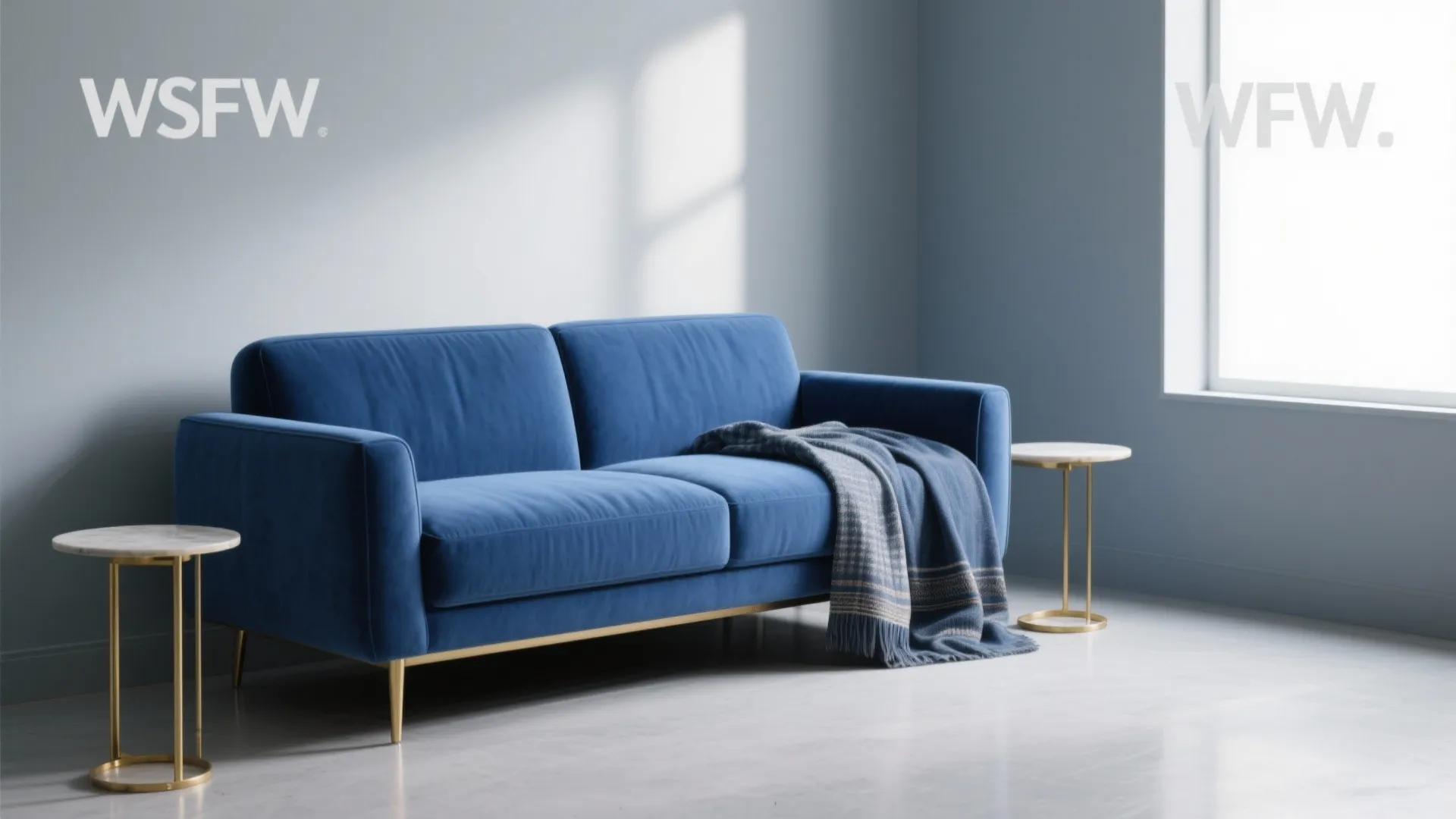 1. Soft grey walls with a single royal blue statement sofa