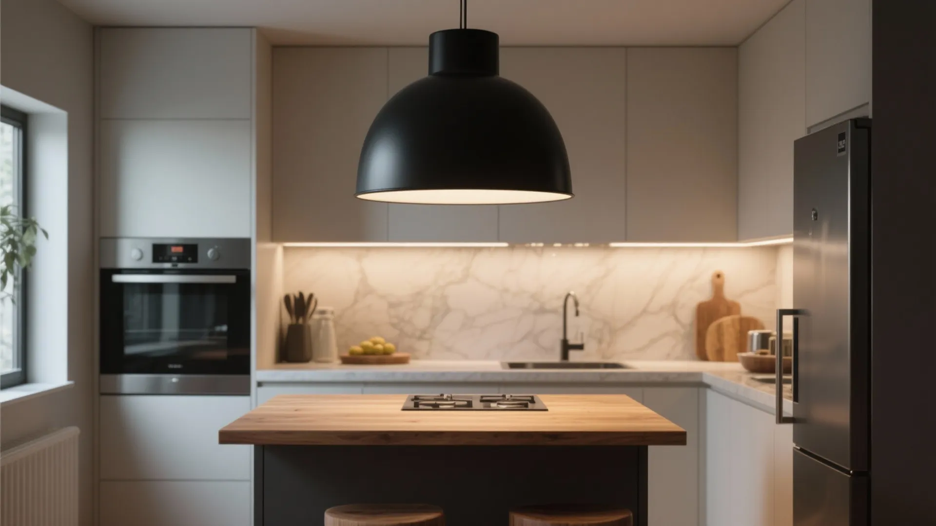 1. Single Statement Pendant Above the Prep Island