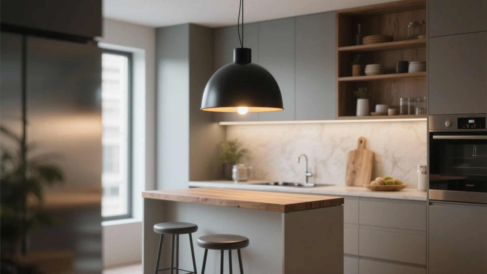 1. Single statement pendant over a tiny island