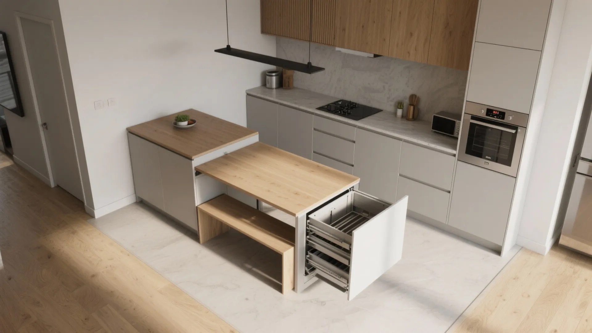 3. Single-wall kitchen with a fold-away table