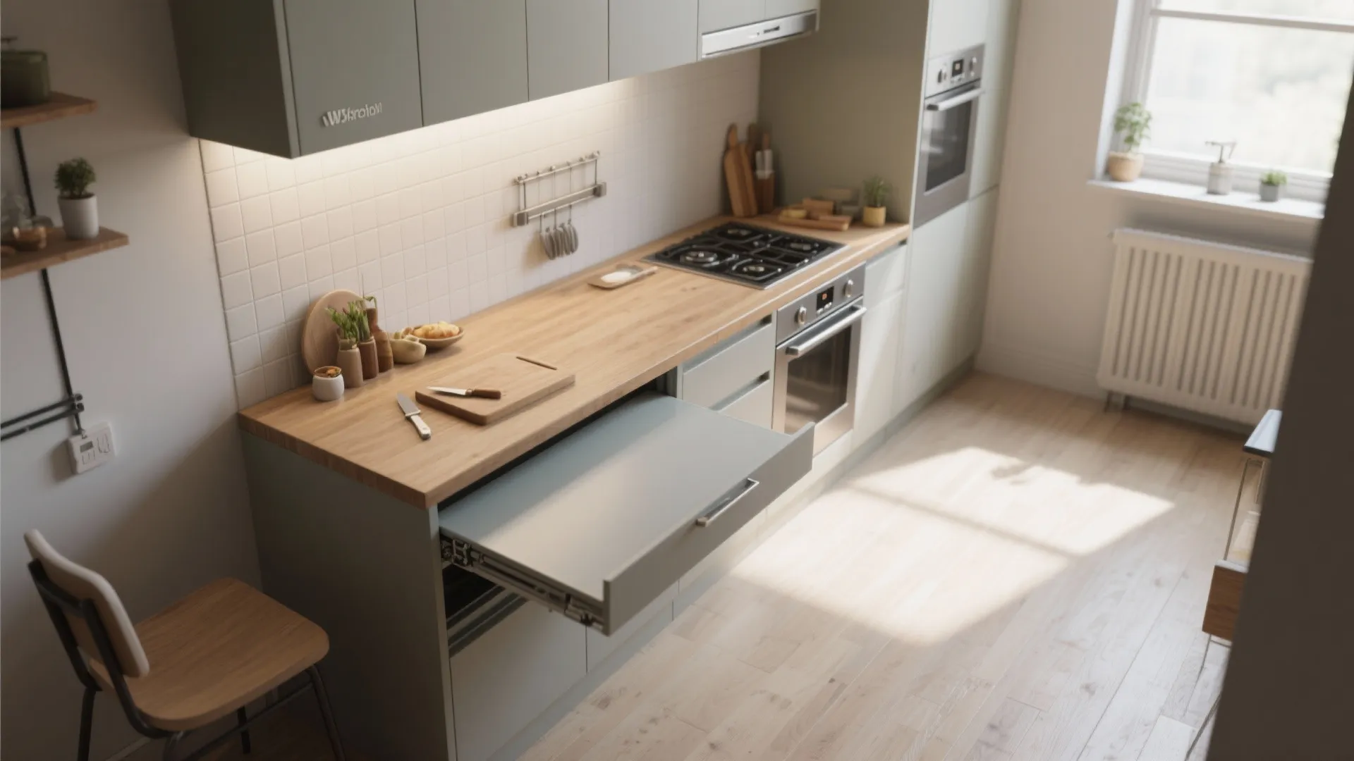 2. Single-Wall Galley with Fold-Down Counter