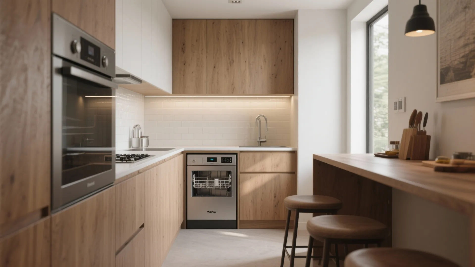 2. Single-wall kitchen with a slim island