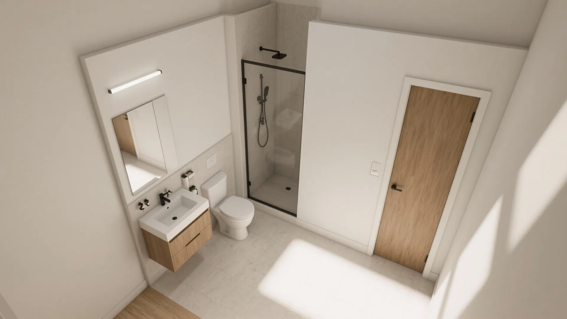 Idea 3: The 8x5 MVP Layout—Toilet–Vanity–Shower in Line