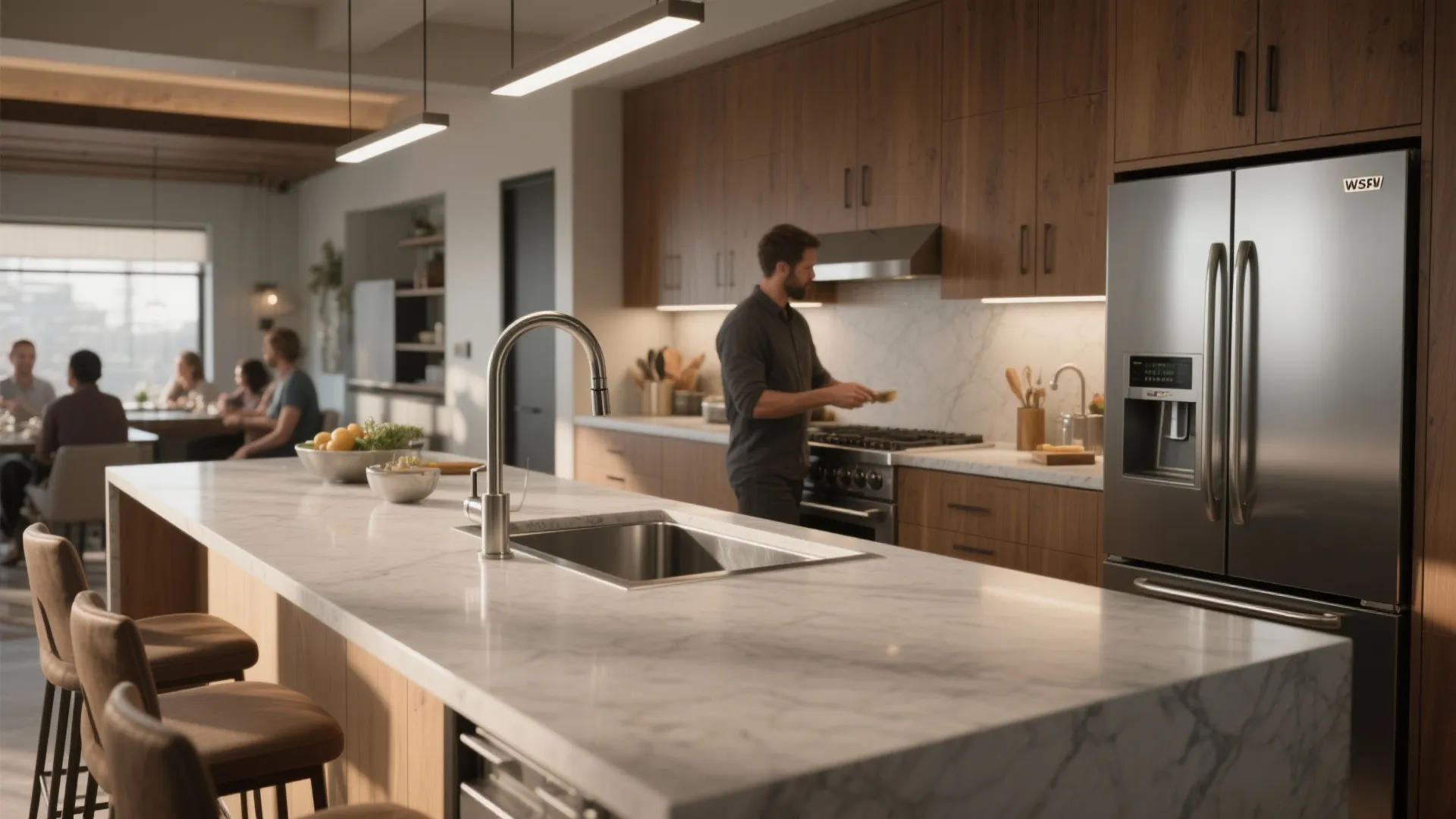 3. Island with integrated sink and appliances