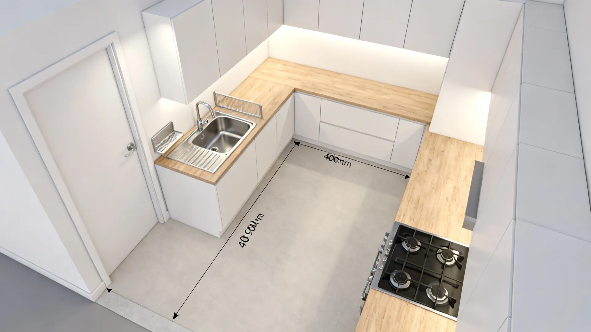 3) Work Triangle Re-Order: Sink by Door, Hob Down the Leg