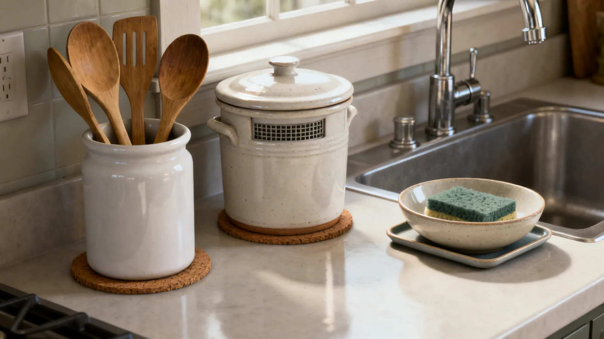 Functional ceramics: utensil, compost, and sponge stations