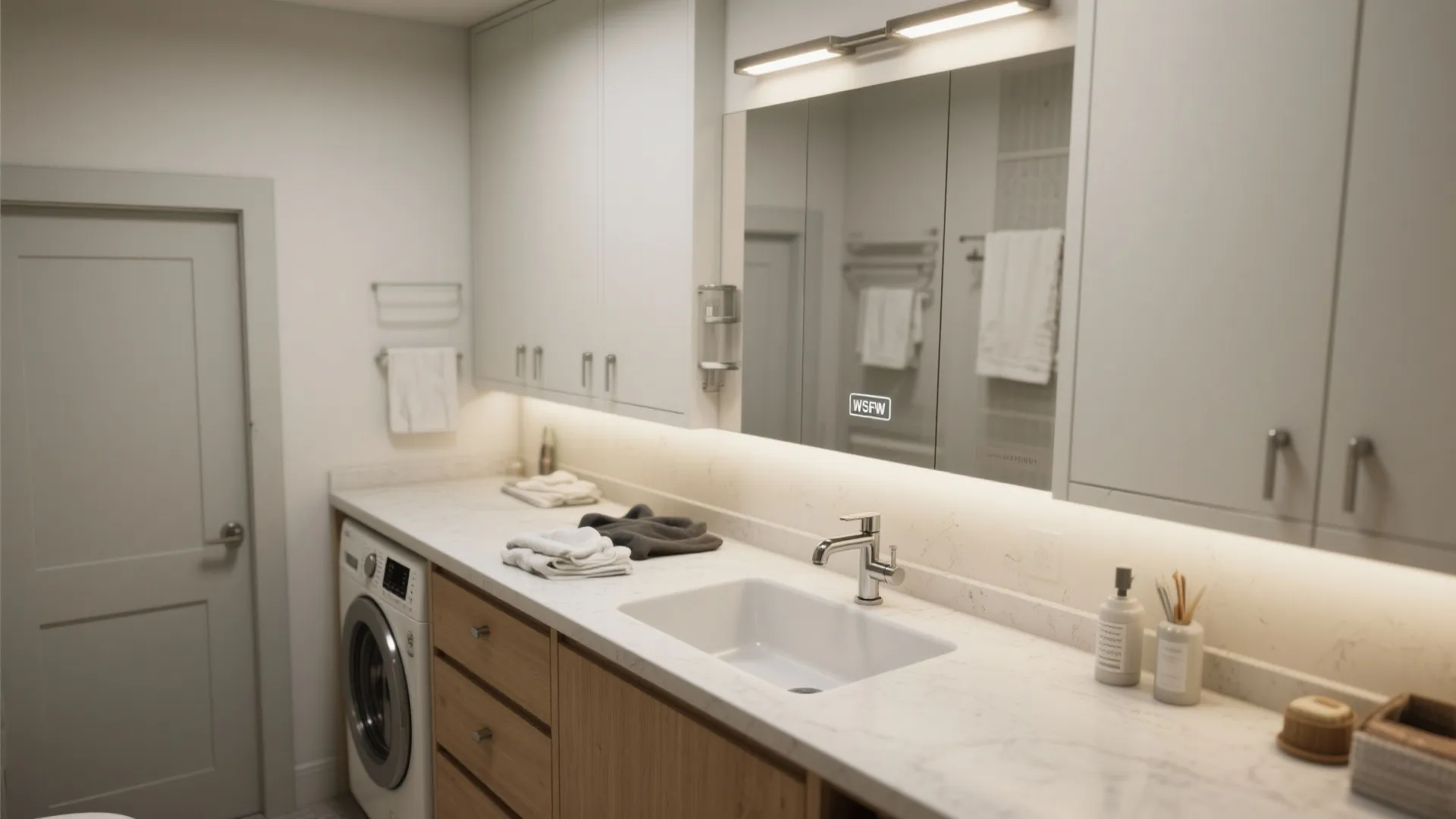 3. Combine sink and laundry prep with a single counter