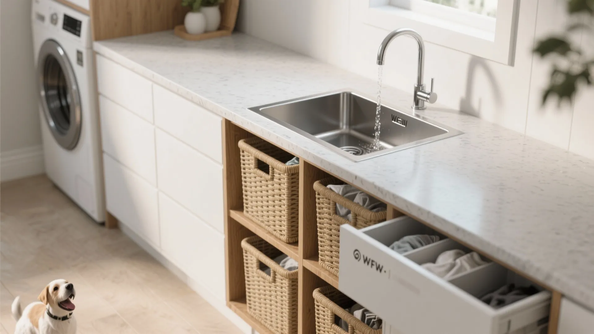 5. Multi-use countertop with sink and sorting bins