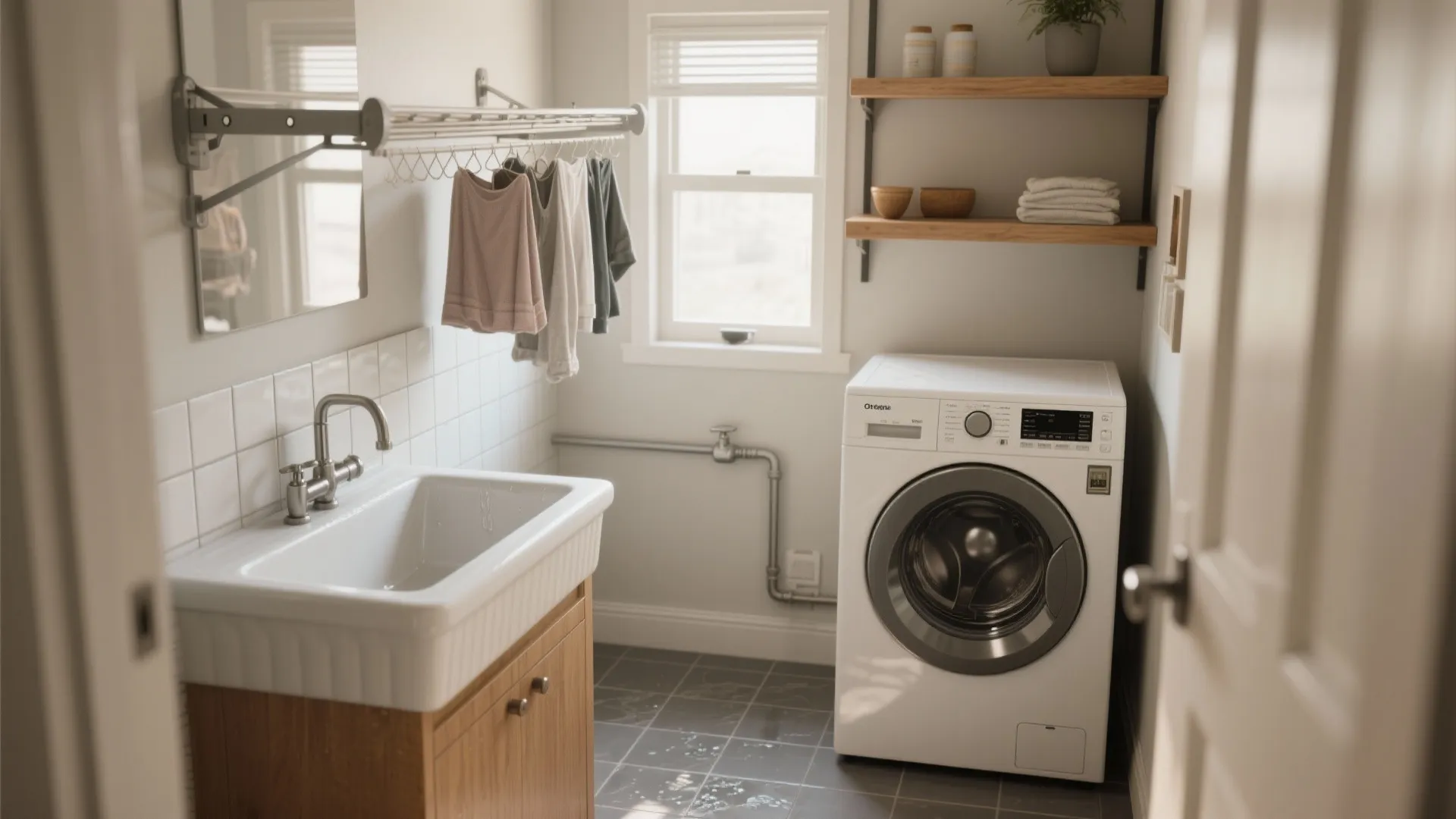5. Combine a compact sink and overhead drying rack